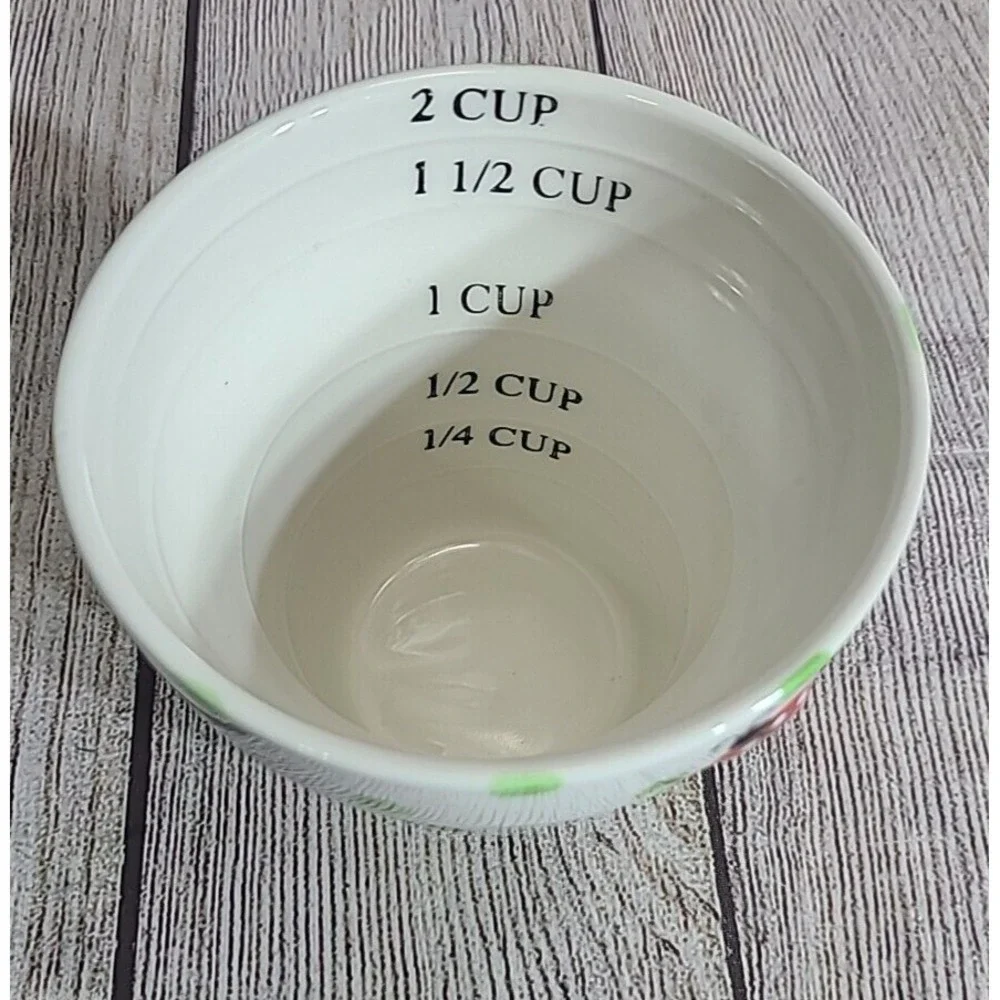 Pier 1 Imports Polka Dot Flowerpot 2 Cup Measuring Cup White Green Stoneware